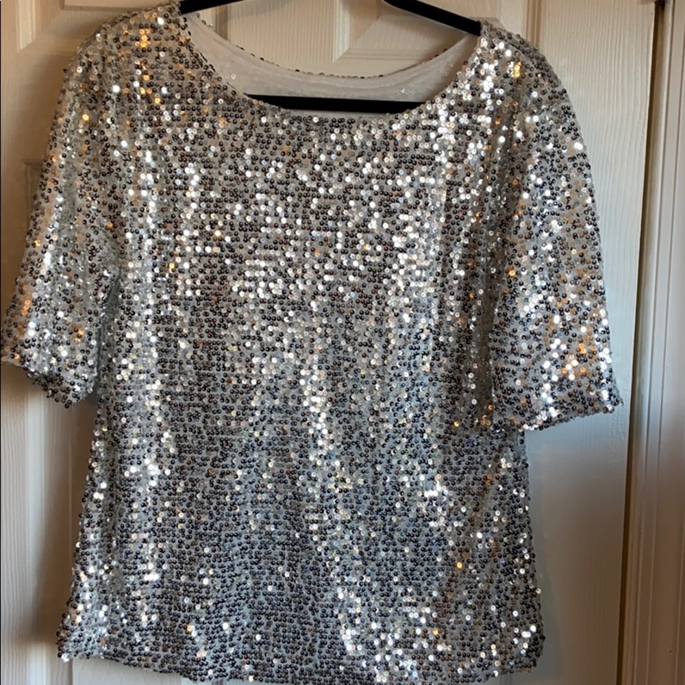 Silver sequin short sleeve